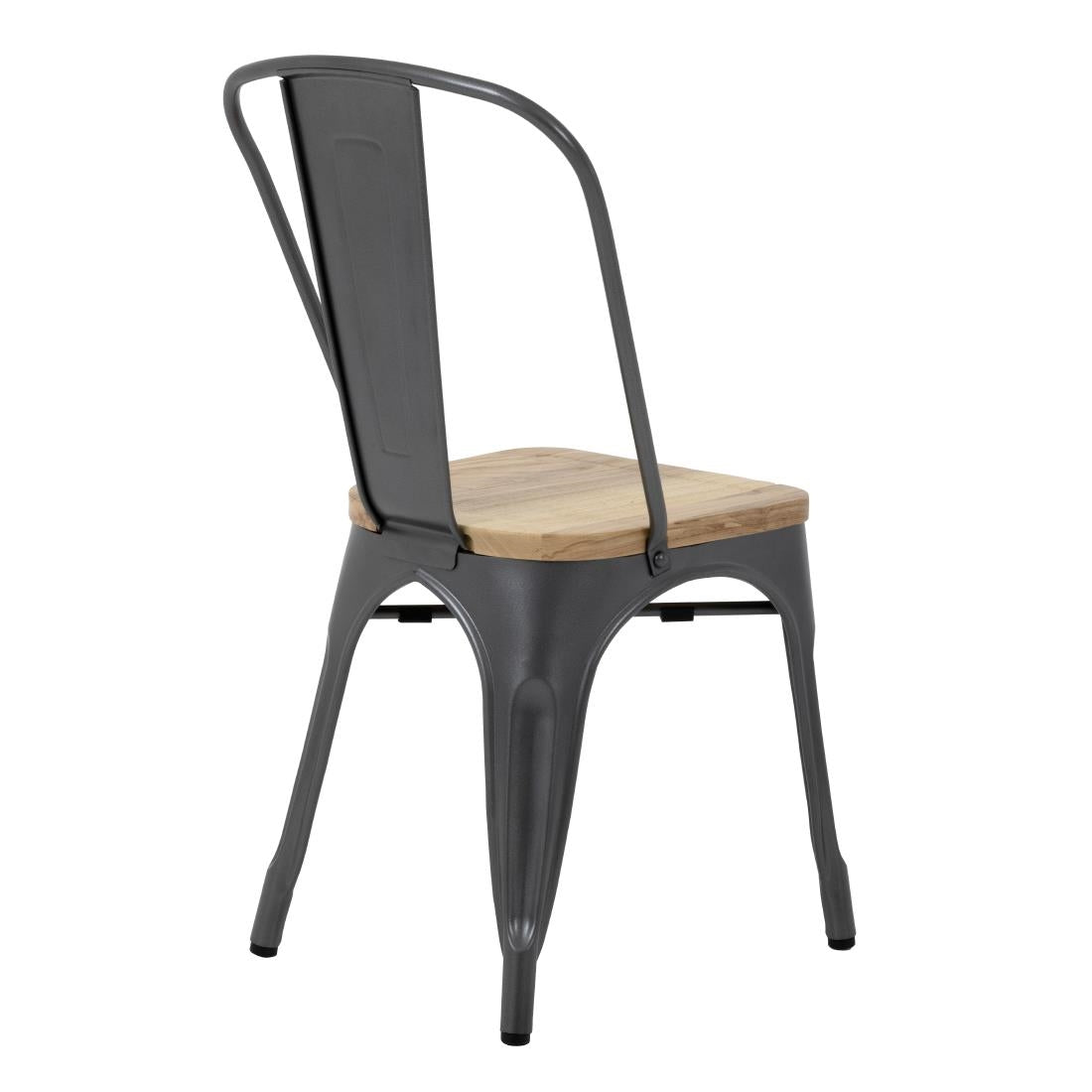 Bolero Steel Dining Side Chairs with Wooden Seat pads Grey (4 Pack) • PAS-GG708