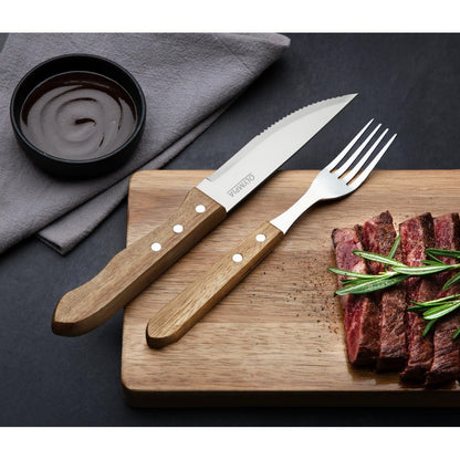 Olympia Jumbo Steak Knife Rosewood 255mm (12 Pack) (255(L)mm. Serrated Blade. Pack Quantity: 12. Material: 18/0 Stainless Steel and Acacia wood) • PAS-GG819