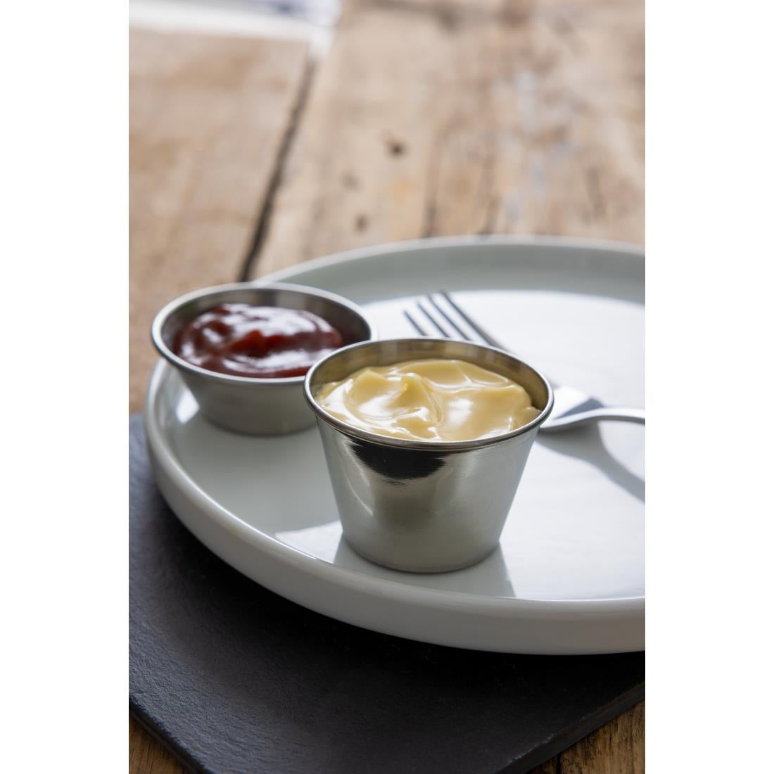 Olympia Stainless Steel Sauce Cups 70ml (12 Pack) (Capacity: 70ml / 2.5oz. Pack quantity: 12) • PAS-GG878