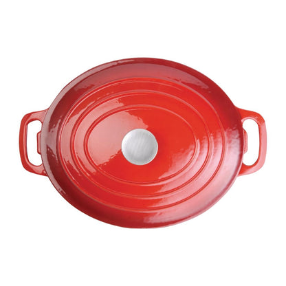 Vogue Red Oval Casserole Dish 6Ltr (Size: 125(H)x230(W)x305(D)mm | Material: Cast Iron) • PAS-GH314