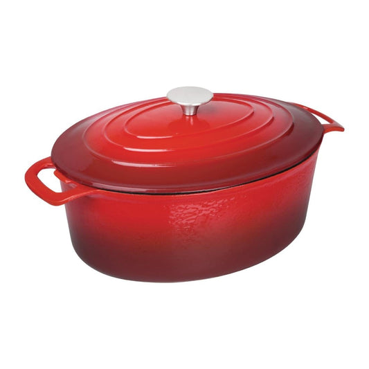 Vogue Red Oval Casserole Dish 6Ltr (Size: 125(H)x230(W)x305(D)mm | Material: Cast Iron) • PAS-GH314