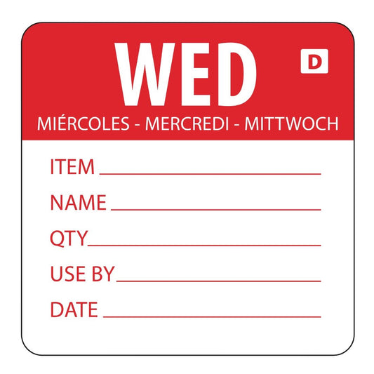 Hygiplas Dissolvable Day of the Week Labels Wednesday (250 Pack) • PAS-GH353