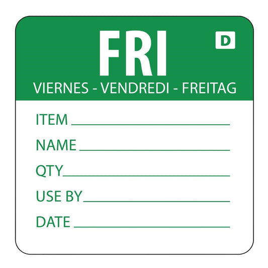 Hygiplas Dissolvable Day of the Week Labels Friday (250 Pack) • PAS-GH355