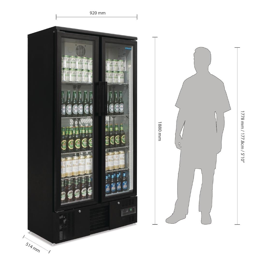 Polar G-Series Upright Back Bar Cooler with Hinged Doors 490Ltr • PAS-GJ449-A