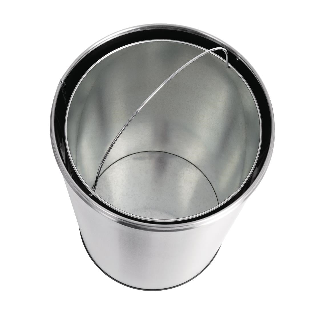 Bolero Bullet Bin with Open Top Lid Silver 40Ltr (Galvanised Inner Liner | Material: Stainless Steel & Powder Coated Steel | 640(H)x355(Ø)mm) • PAS-GK972