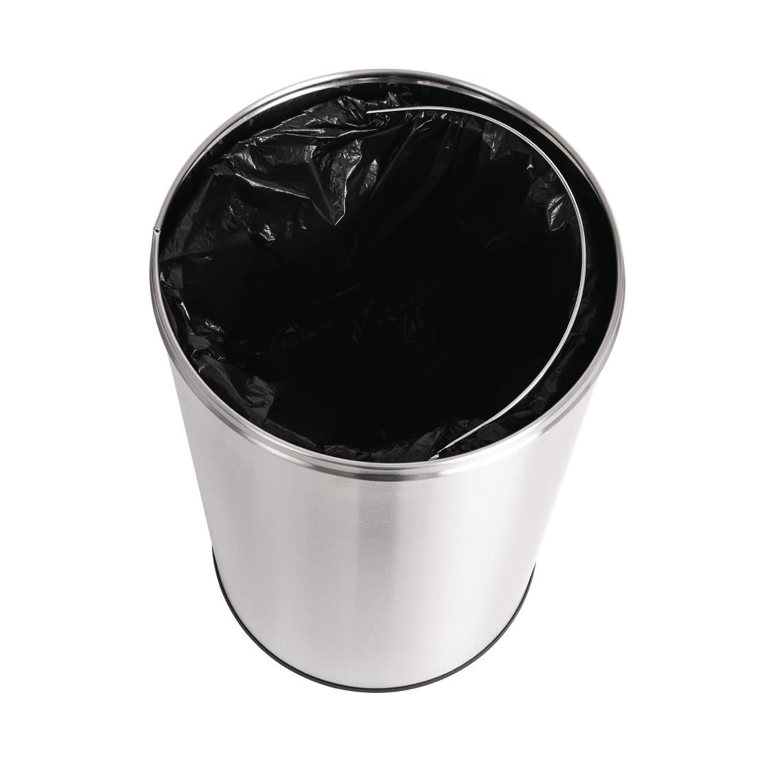 Bolero Bullet Bin with Open Top Lid Silver 40Ltr (Galvanised Inner Liner | Material: Stainless Steel & Powder Coated Steel | 640(H)x355(Ø)mm) • PAS-GK972