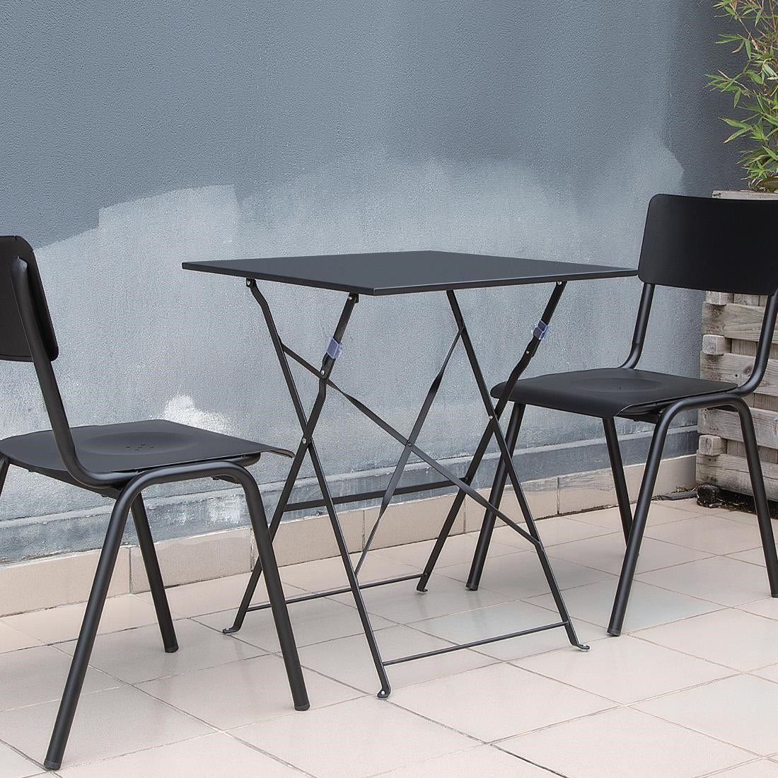 Bolero Black Square Pavement Style Steel Table • PAS-GK989