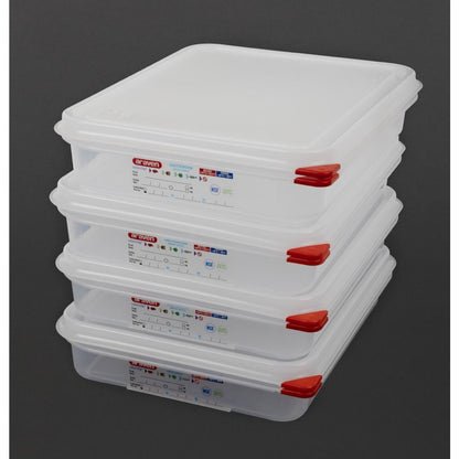 Araven Polypropylene 1/2 Gastronorm Containers With Lids 65mm (4 Pack) (Capacity: 4Ltr | GN 1/2 | Depth: 65mm | Pack quantity: 4) • PAS-GL261