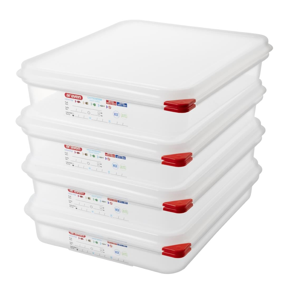 Araven Polypropylene 1/2 Gastronorm Containers With Lids 65mm (4 Pack) (Capacity: 4Ltr | GN 1/2 | Depth: 65mm | Pack quantity: 4) • PAS-GL261