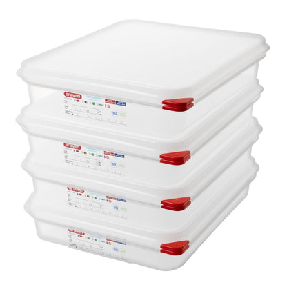 Araven Polypropylene 1/2 Gastronorm Containers With Lids 65mm (4 Pack) (Capacity: 4Ltr | GN 1/2 | Depth: 65mm | Pack quantity: 4) • PAS-GL261
