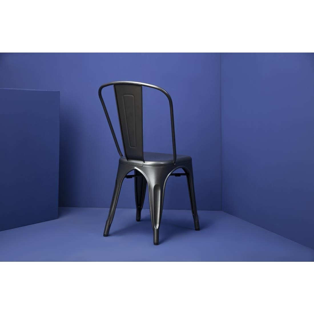 Bolero Gun Metal Grey Steel Bistro Side Chair (Pack of 4) • PAS-GL329