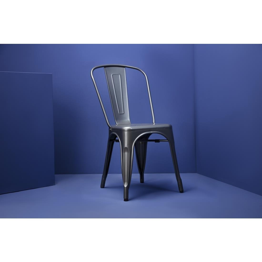 Bolero Gun Metal Grey Steel Bistro Side Chair (Pack of 4) • PAS-GL329