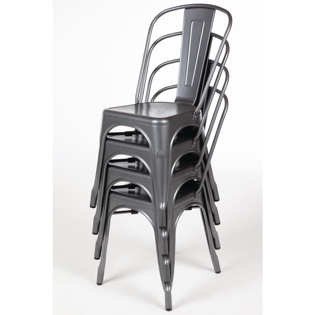 Bolero Gun Metal Grey Steel Bistro Side Chair (Pack of 4) • PAS-GL329