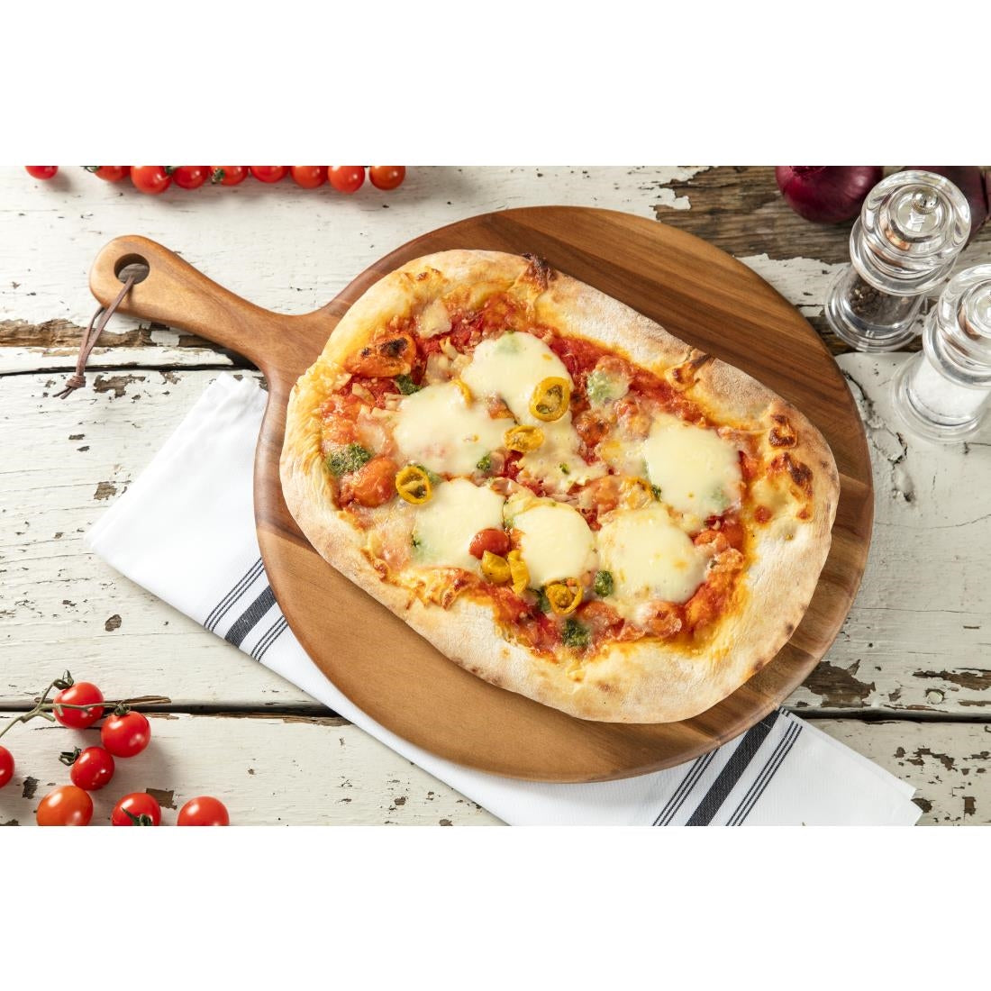 Olympia Acacia Handled Wooden Board Round 355mm • PAS-GM262
