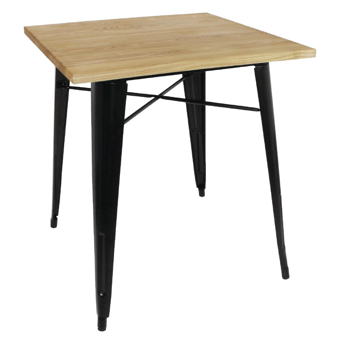 Bolero Bistro Metal Square Table Black with Wooden Top 700mm • PAS-GM631