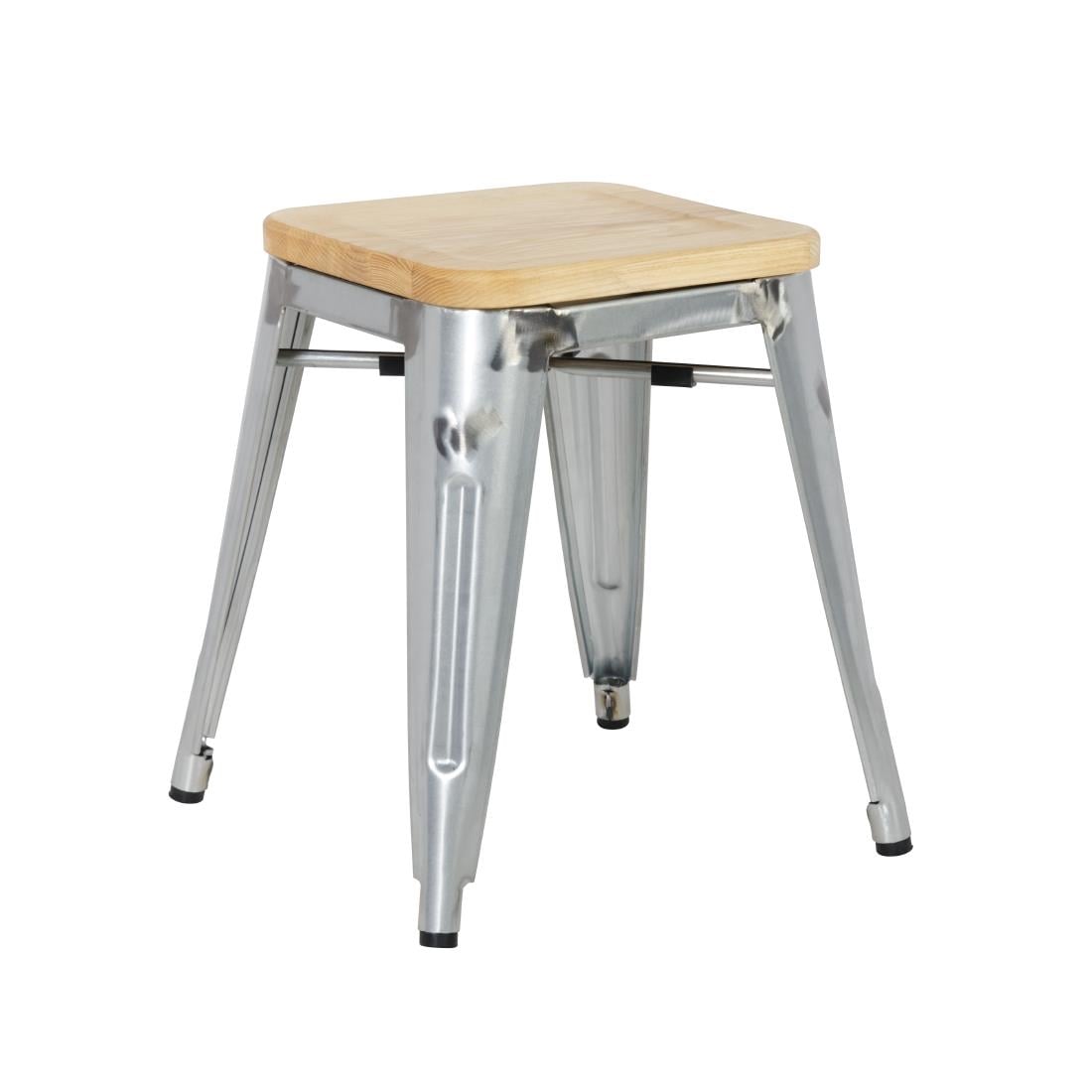 Bolero Bistro Metal Low Bar Stool with Wooden Seat Pad Steel (4 Pack) • PAS-GM634