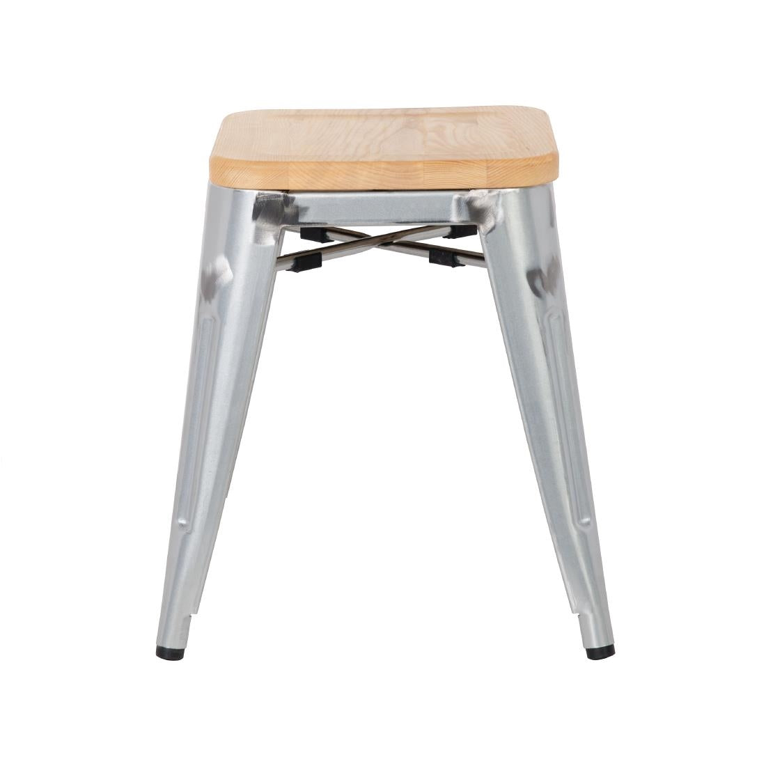Bolero Bistro Metal Low Bar Stool with Wooden Seat Pad Steel (4 Pack) • PAS-GM634
