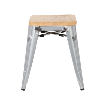 Bolero Bistro Metal Low Bar Stool with Wooden Seat Pad Steel (4 Pack) • PAS-GM634