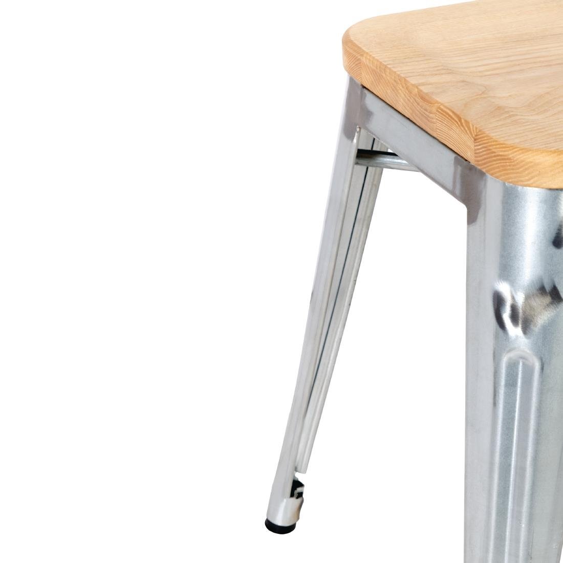 Bolero Bistro Metal Low Bar Stool with Wooden Seat Pad Steel (Pack of 4) • PAS-GM634