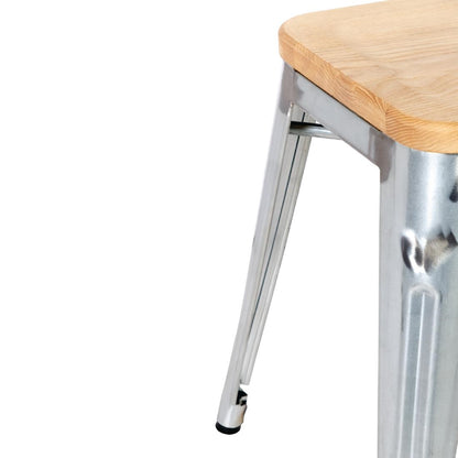 Bolero Bistro Metal Low Bar Stool with Wooden Seat Pad Steel (4 Pack) • PAS-GM634
