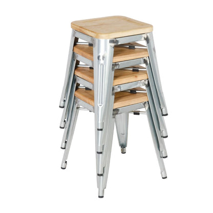 Bolero Bistro Metal Low Bar Stool with Wooden Seat Pad Steel (4 Pack) • PAS-GM634