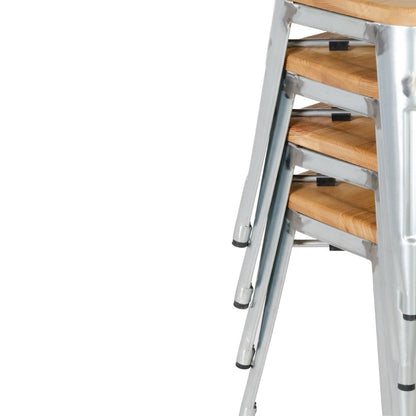Bolero Bistro Metal Low Bar Stool with Wooden Seat Pad Steel (4 Pack) • PAS-GM634