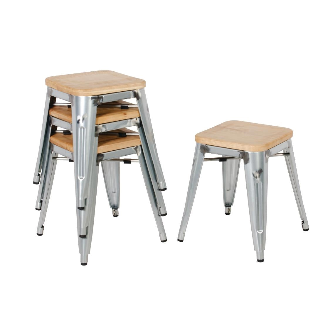 Bolero Bistro Metal Low Bar Stool with Wooden Seat Pad Steel (4 Pack) • PAS-GM634