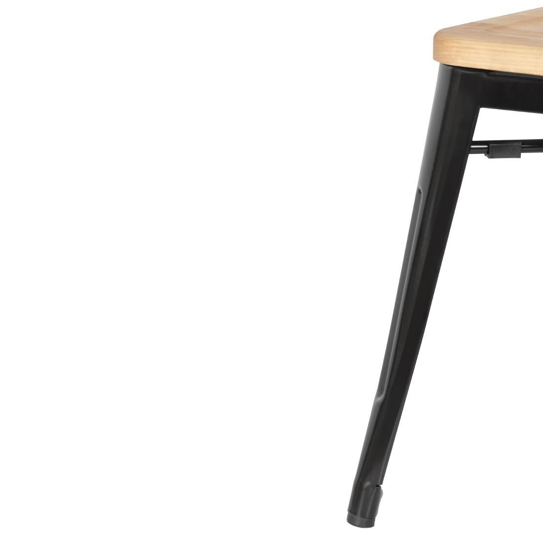 Bolero Bistro Metal Low Bar Stool with Wooden Seat Pad Black (4 Pack) • PAS-GM635