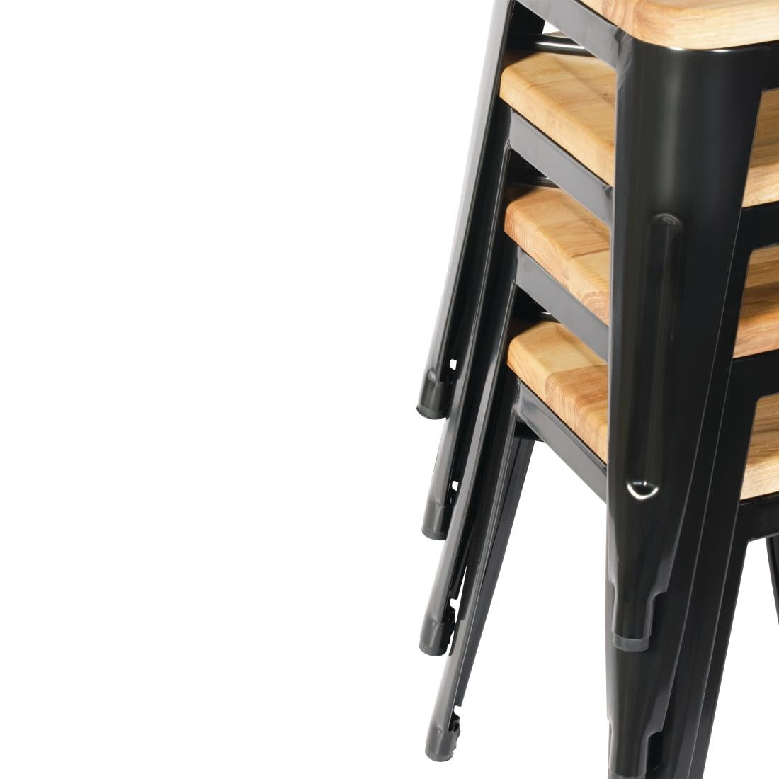 Bolero Bistro Metal Low Bar Stool with Wooden Seat Pad Black (4 Pack) • PAS-GM635