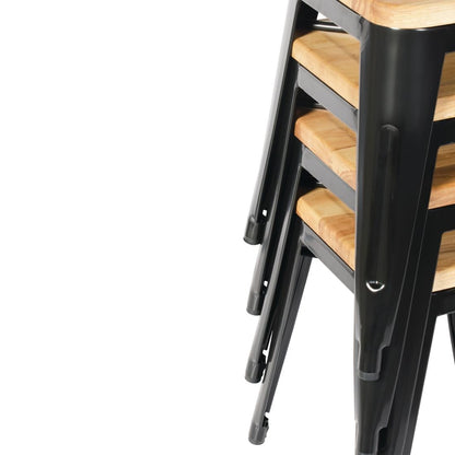 Bolero Bistro Metal Low Bar Stool with Wooden Seat Pad Black (4 Pack) • PAS-GM635