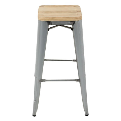 Bolero Bistro High Stools with Wooden Seat Pad Galvanised Steel (4 Pack) (Pack of 4) • PAS-GM638