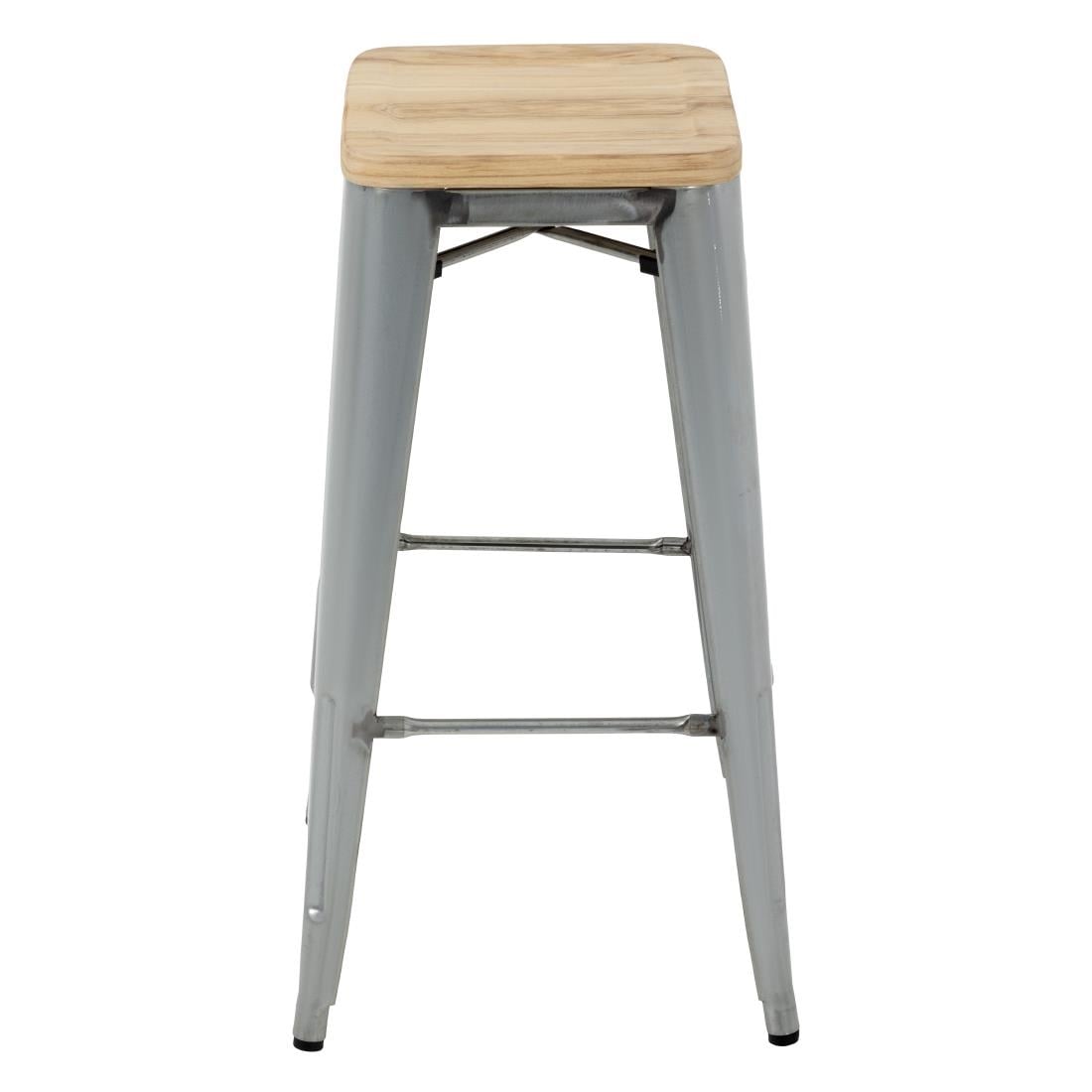 Bolero Bistro High Stools with Wooden Seat Pad Galvanised Steel (4 Pack) • PAS-GM638