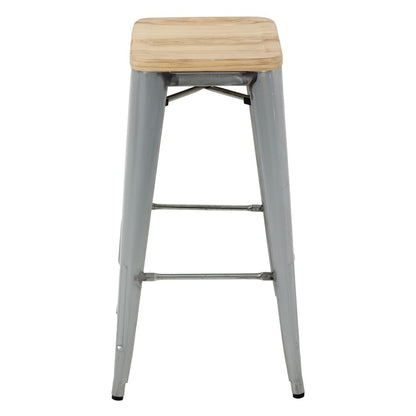 Bolero Bistro High Stools with Wooden Seat Pad Galvanised Steel (4 Pack) • PAS-GM638