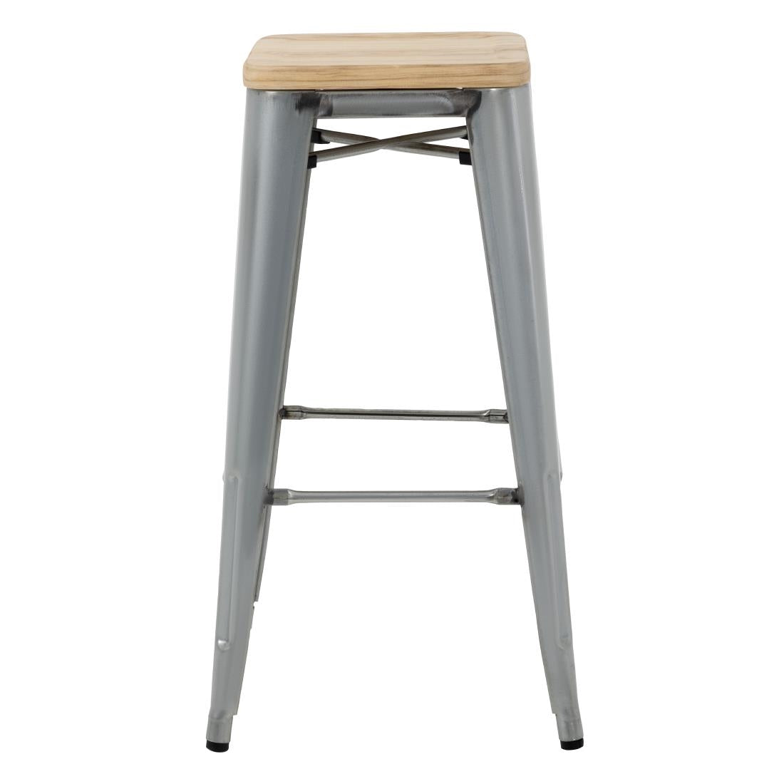 Bolero Bistro High Stools with Wooden Seat Pad Galvanised Steel (4 Pack) • PAS-GM638