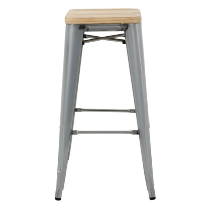 Bolero Bistro High Stools with Wooden Seat Pad Galvanised Steel (4 Pack) • PAS-GM638
