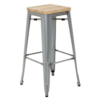 Bolero Bistro High Stools with Wooden Seat Pad Galvanised Steel (4 Pack) • PAS-GM638