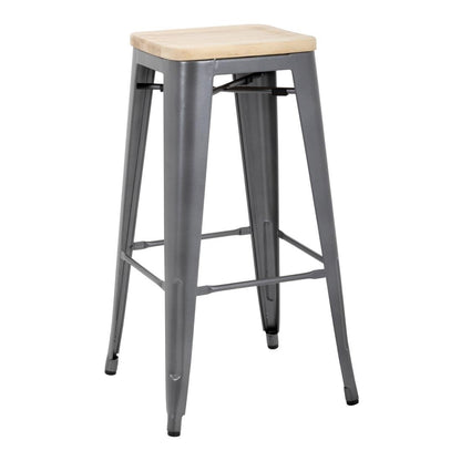 Bolero Bistro Metal High Bar Stool with Wooden Seat Pad Steel (Pack of 4) • PAS-GM639