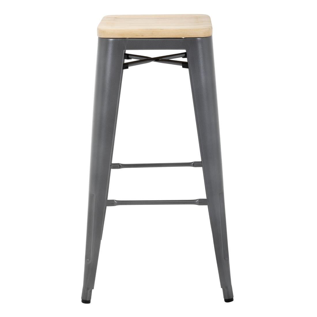 Bolero Bistro Metal High Bar Stool with Wooden Seat Pad Steel (Pack of 4) • PAS-GM639