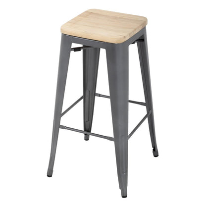 Bolero Bistro Metal High Bar Stool with Wooden Seat Pad Steel (Pack of 4) • PAS-GM639