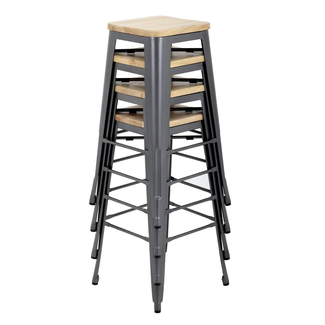 Bolero Bistro Metal High Bar Stool with Wooden Seat Pad Steel (Pack of 4) • PAS-GM639