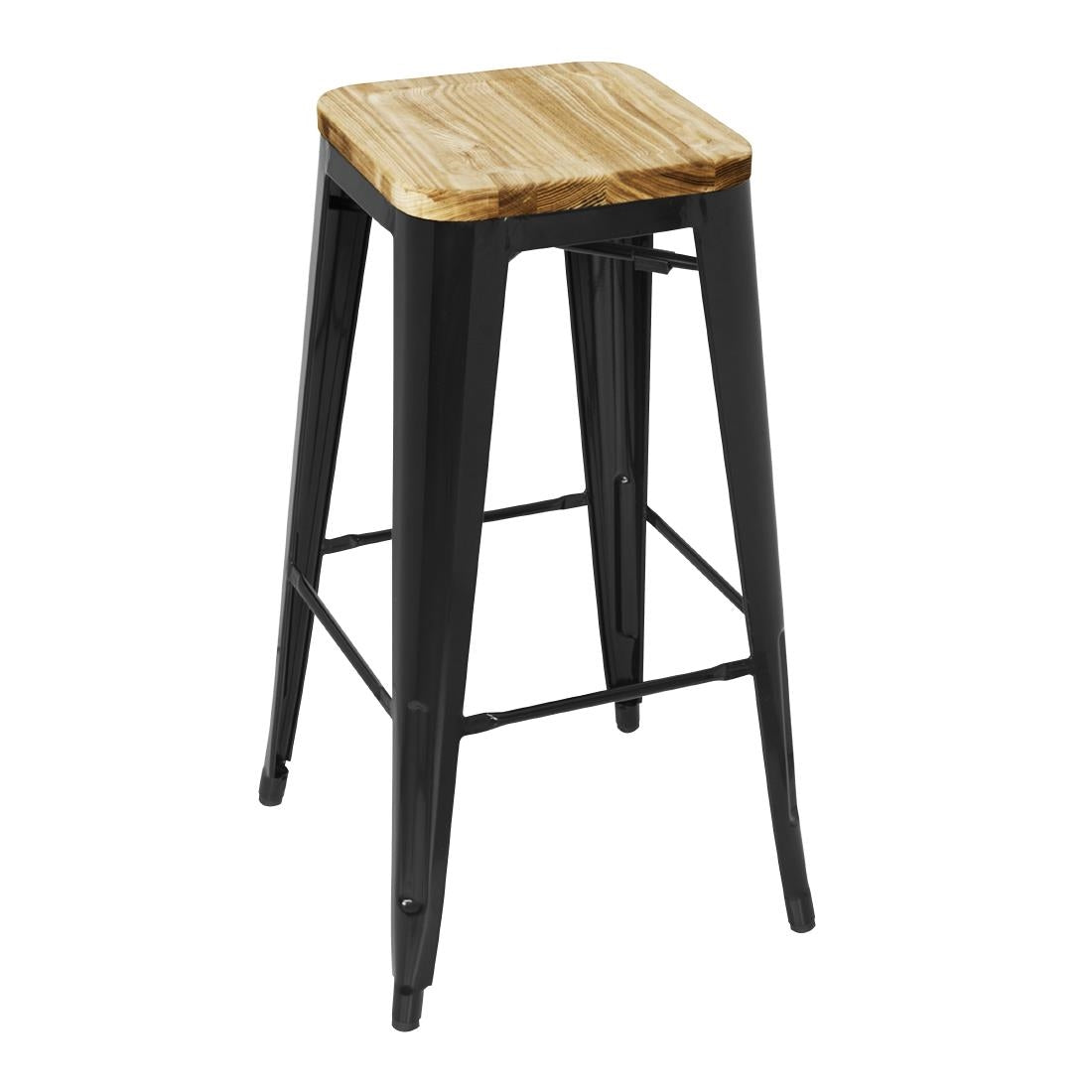 Bolero Bistro Metal High Bar Stool with Wooden Seat Pad Black (4 Pack) • PAS-GM640