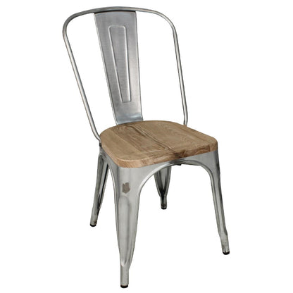 Bolero Bistro Side Chairs with Wooden Seat Pad Galvanised Steel (4 Pack) • PAS-GM642