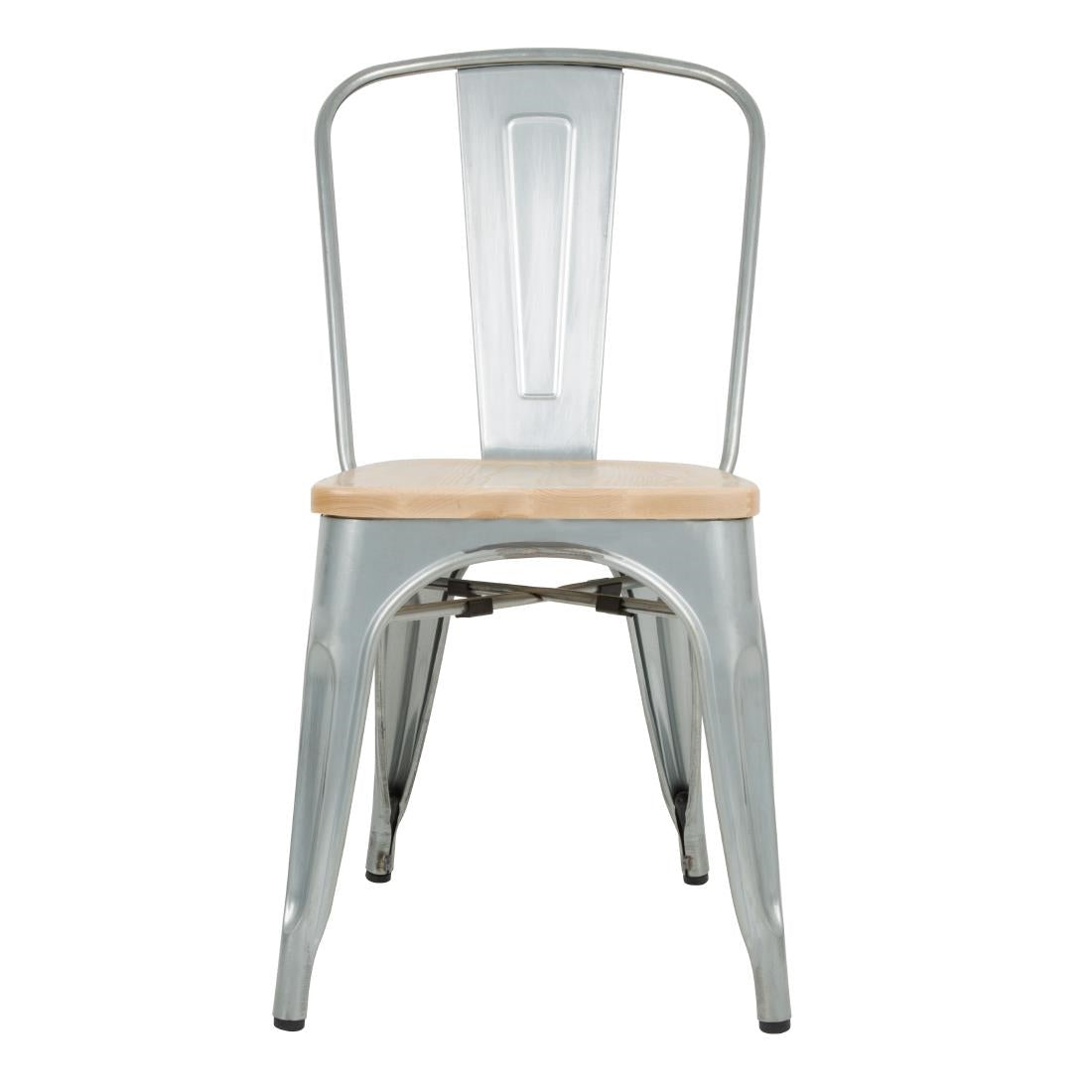 Bolero Bistro Side Chairs with Wooden Seat Pad Galvanised Steel (4 Pack) • PAS-GM642