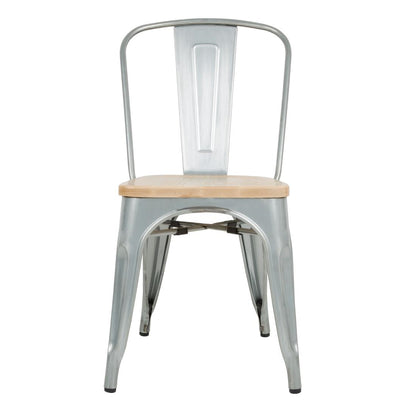 Bolero Bistro Side Chairs with Wooden Seat Pad Galvanised Steel (4 Pack) • PAS-GM642