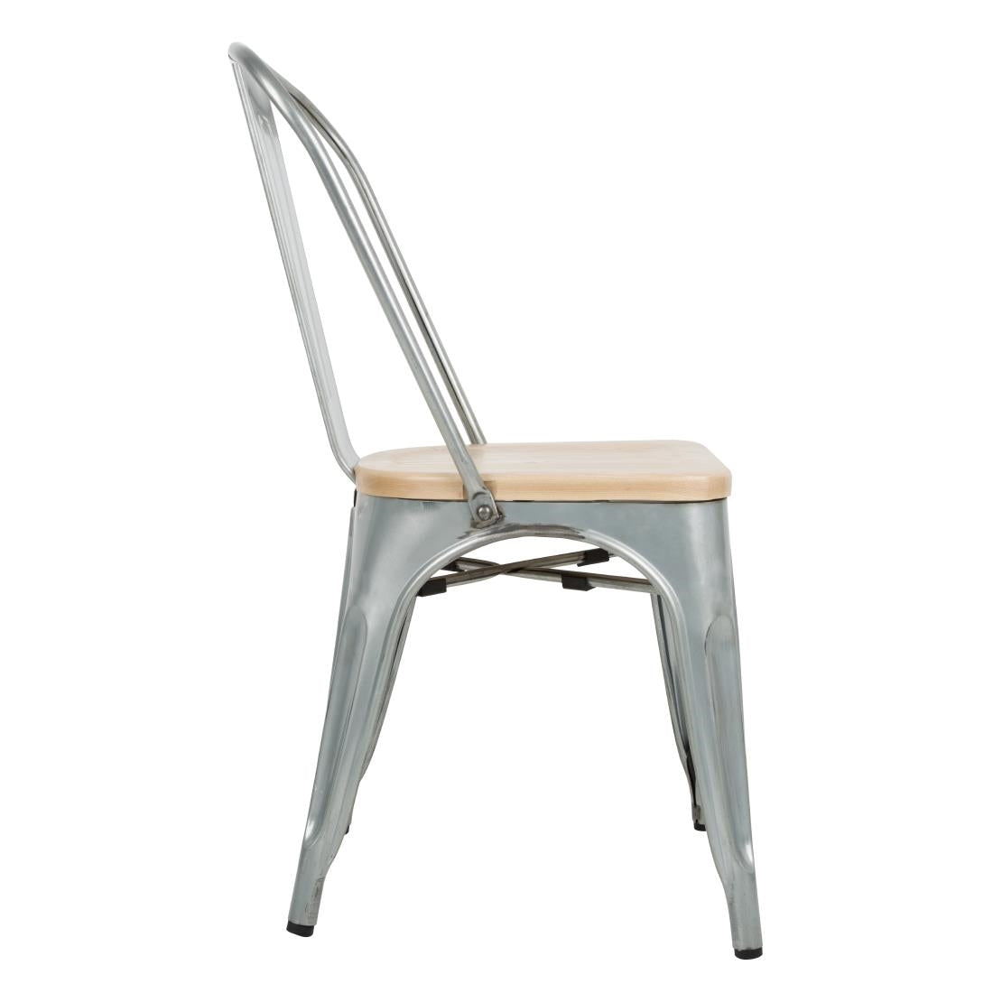Bolero Bistro Side Chairs with Wooden Seat Pad Galvanised Steel (4 Pack) • PAS-GM642
