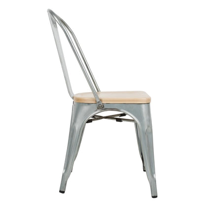Bolero Bistro Side Chairs with Wooden Seat Pad Galvanised Steel (4 Pack) • PAS-GM642