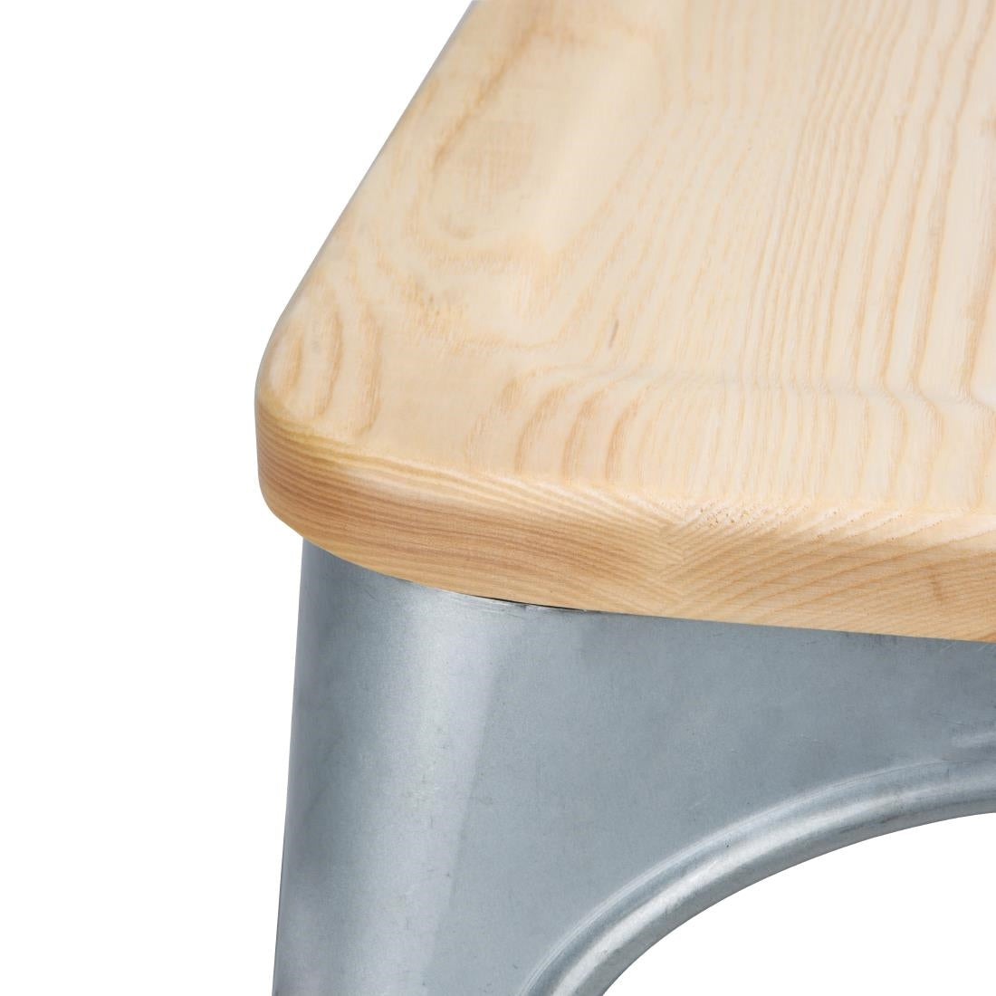 Bolero Bistro Side Chairs with Wooden Seat Pad Galvanised Steel (4 Pack) • PAS-GM642