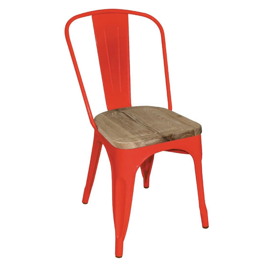 Bolero Bistro Metal Dining Side Chair with Wooden Seat Pad Red (4 Pack) • PAS-GM643