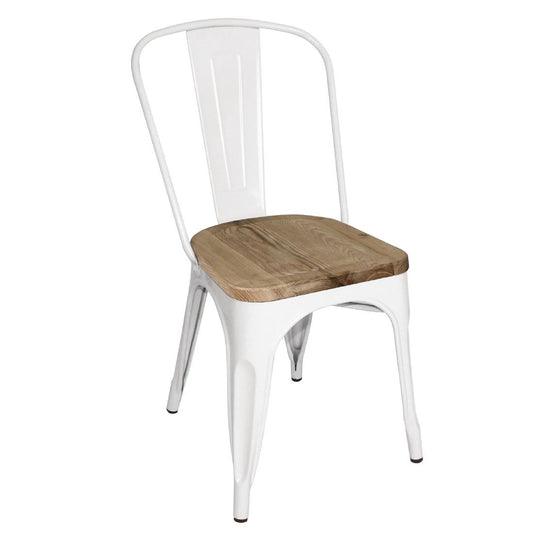 Bolero Bistro Metal Dining Side Chair with Wooden Seat Pad White (4 Pack) (Pack of 4) • PAS-GM644