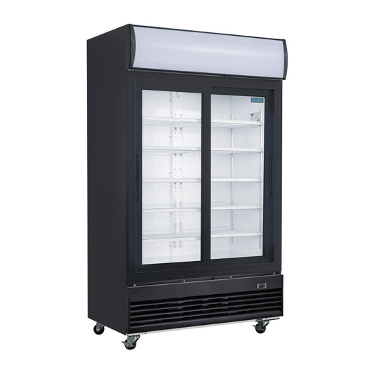 Polar G-Series Upright Sliding Door Display Cooler with Light Box 950Ltr Black • PAS-GM814-A